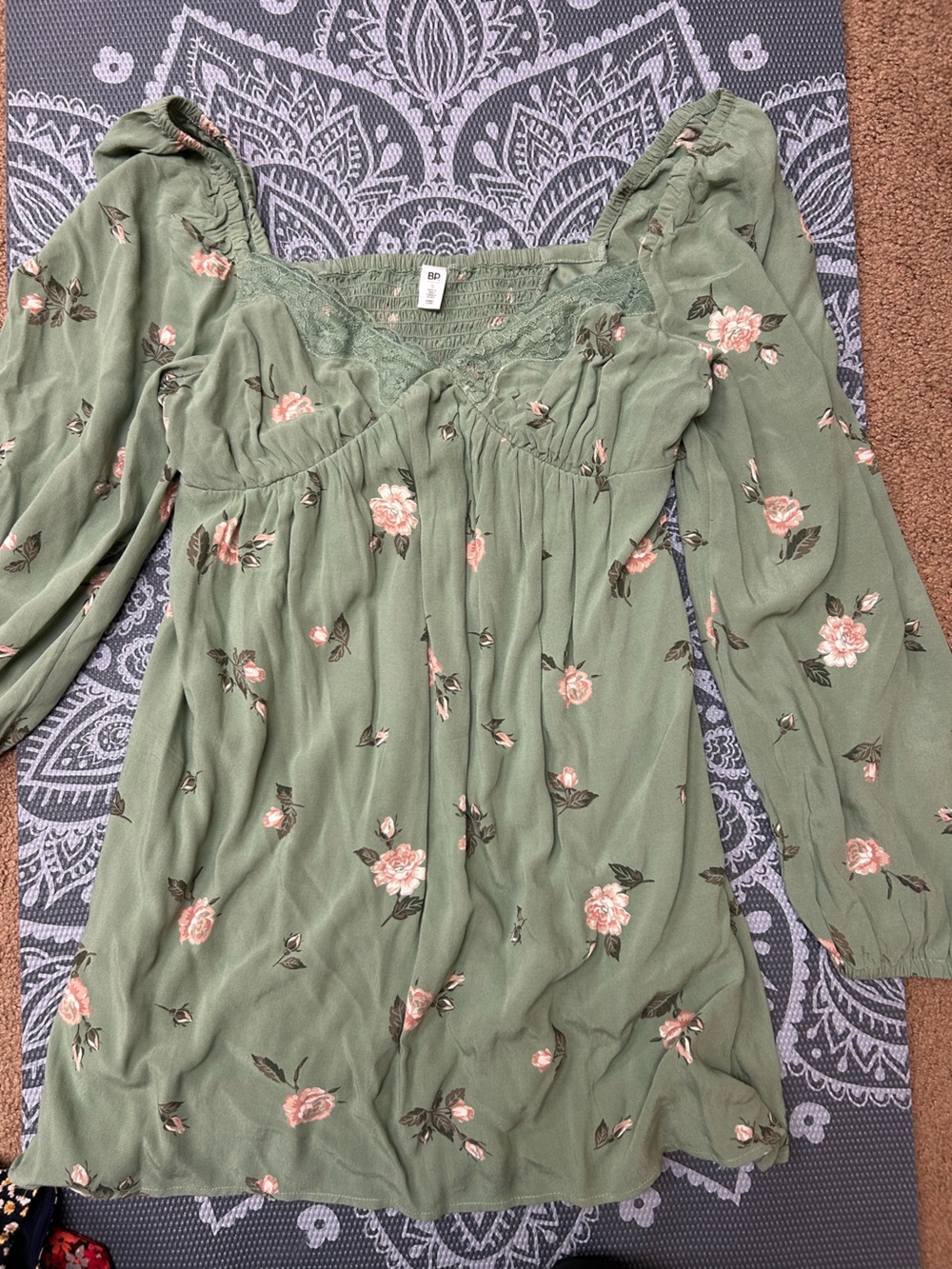 bp Olive Green Floral Midi Dress